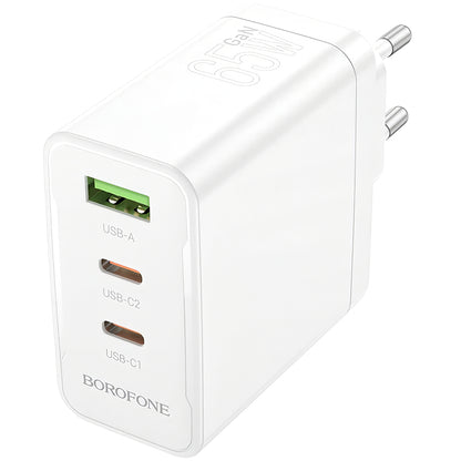 Borofone BN12 Netzwerkladegerät, 65 W, 5 A, 1 x USB-A – 2 x USB-C, Weiß