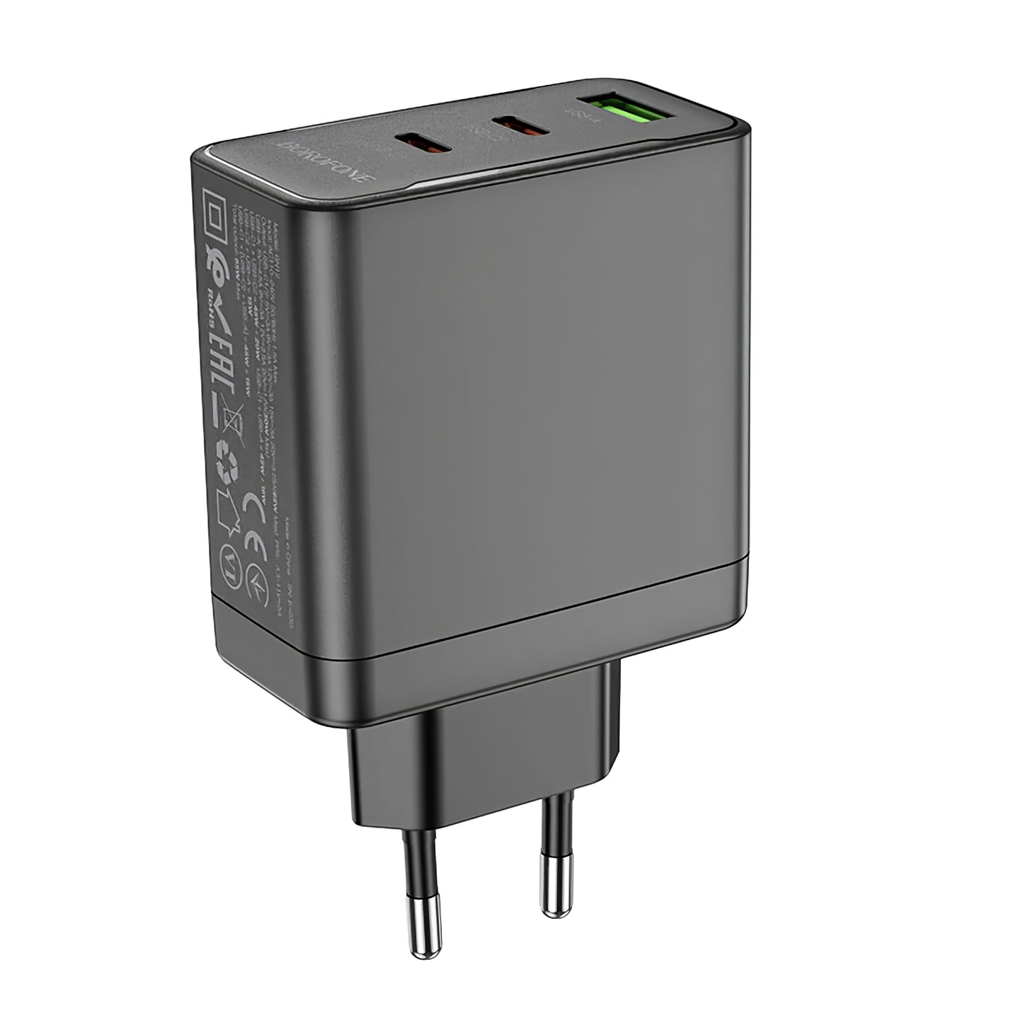 Borofone BN12 Netzwerkladegerät, 65 W, 5 A, 1 x USB-A – 2 x USB-C, Schwarz