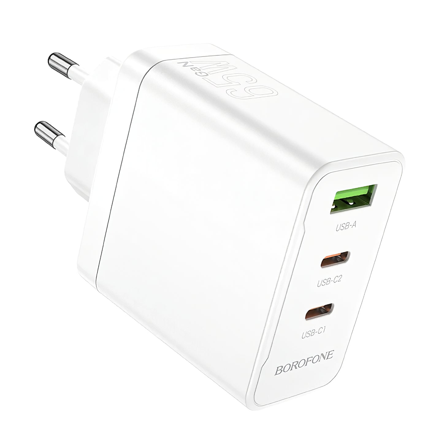 Borofone BN12 Netzwerkladegerät, 65 W, 5 A, 1 x USB-A – 2 x USB-C, Weiß