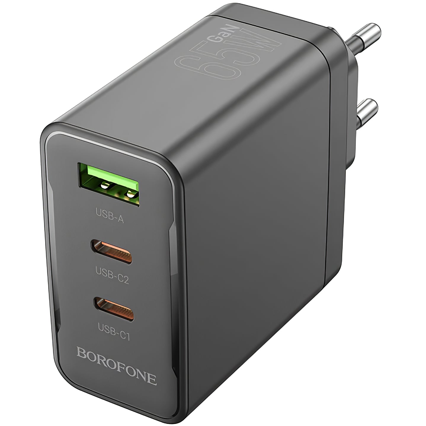 Borofone BN12 Netzwerkladegerät, 65 W, 5 A, 1 x USB-A – 2 x USB-C, Schwarz