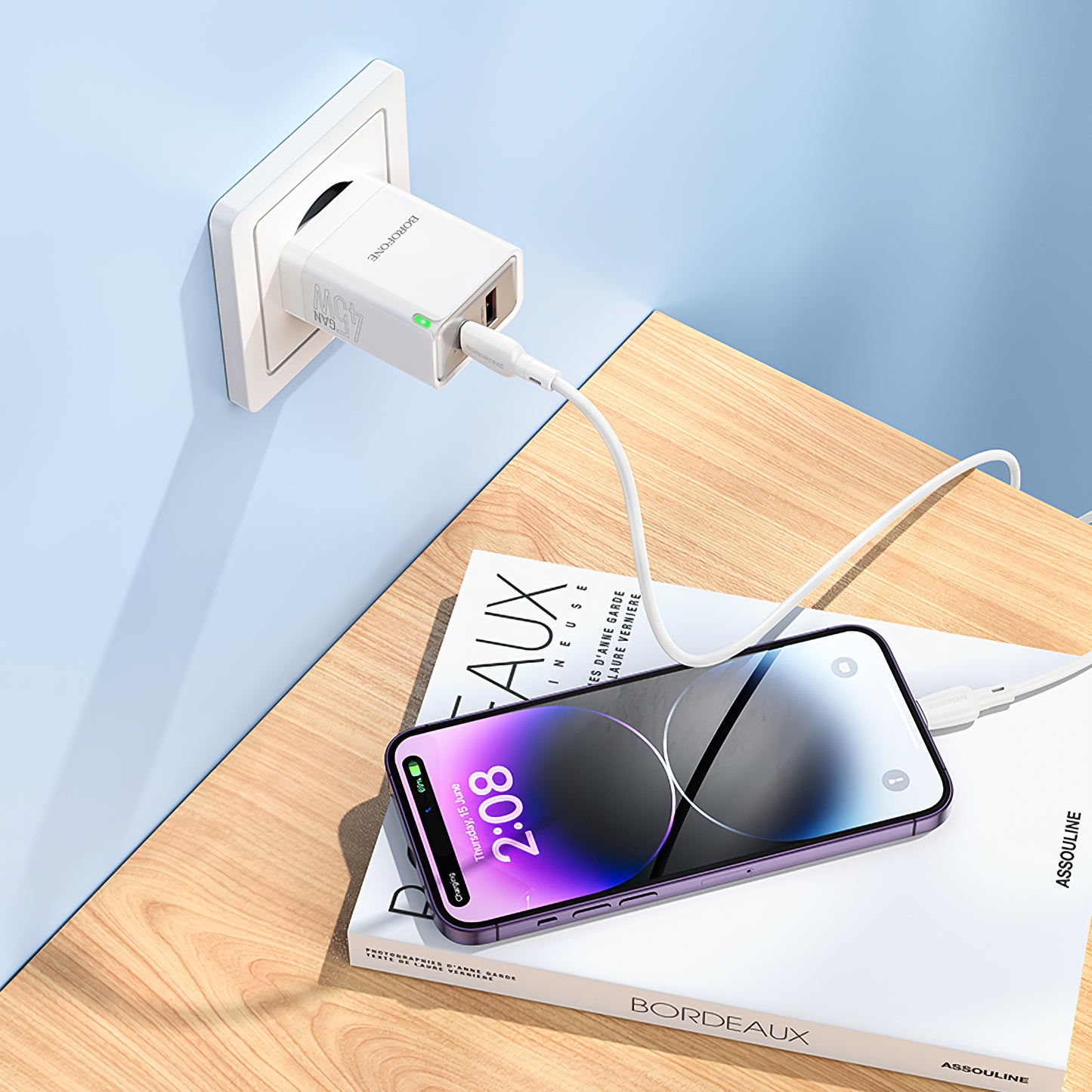 Borofone BN16 Robustes Netzwerkladegerät, 45 W, 3 A, 1 x USB-A – 1 x USB-C, Weiß