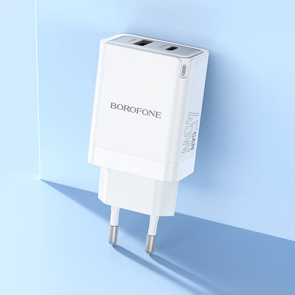 Borofone BN16 Robustes Netzwerkladegerät, 45 W, 3 A, 1 x USB-A – 1 x USB-C, Weiß