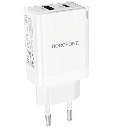 Borofone BN16 Robustes Netzwerkladegerät, 45 W, 3 A, 1 x USB-A – 1 x USB-C, Weiß