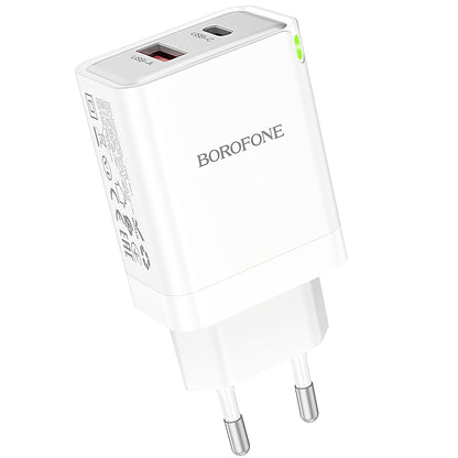 Borofone BN16 Robustes Netzwerkladegerät, 45 W, 3 A, 1 x USB-A – 1 x USB-C, Weiß