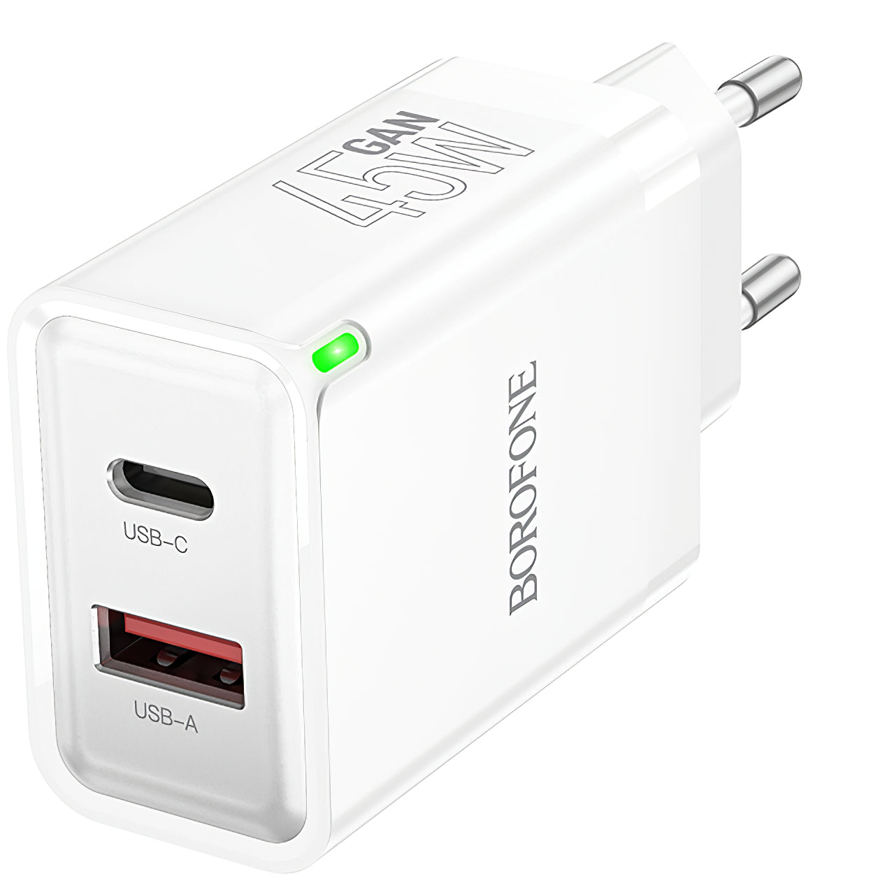 Borofone BN16 Robustes Netzwerkladegerät, 45 W, 3 A, 1 x USB-A – 1 x USB-C, Weiß