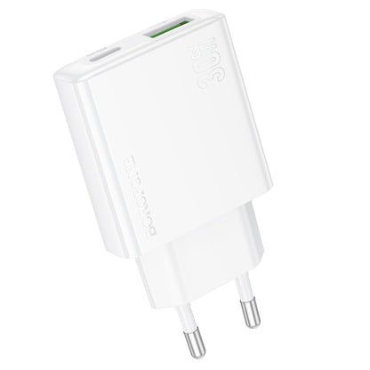 Borofone BN25 Wish Netzwerk-Ladegerät, 30 W, 3 A, 1 x USB-A – 1 x USB-C, Weiß