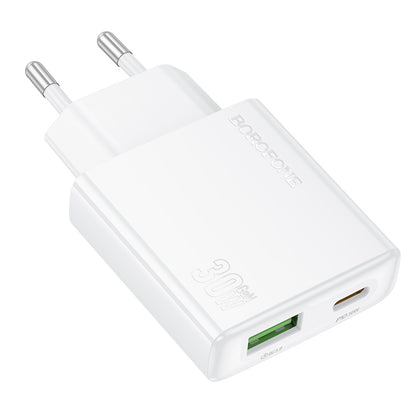 Borofone BN25 Wish Netzwerk-Ladegerät, 30 W, 3 A, 1 x USB-A – 1 x USB-C, Weiß