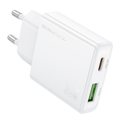 Borofone BN25 Wish Netzwerk-Ladegerät, 30 W, 3 A, 1 x USB-A – 1 x USB-C, Weiß