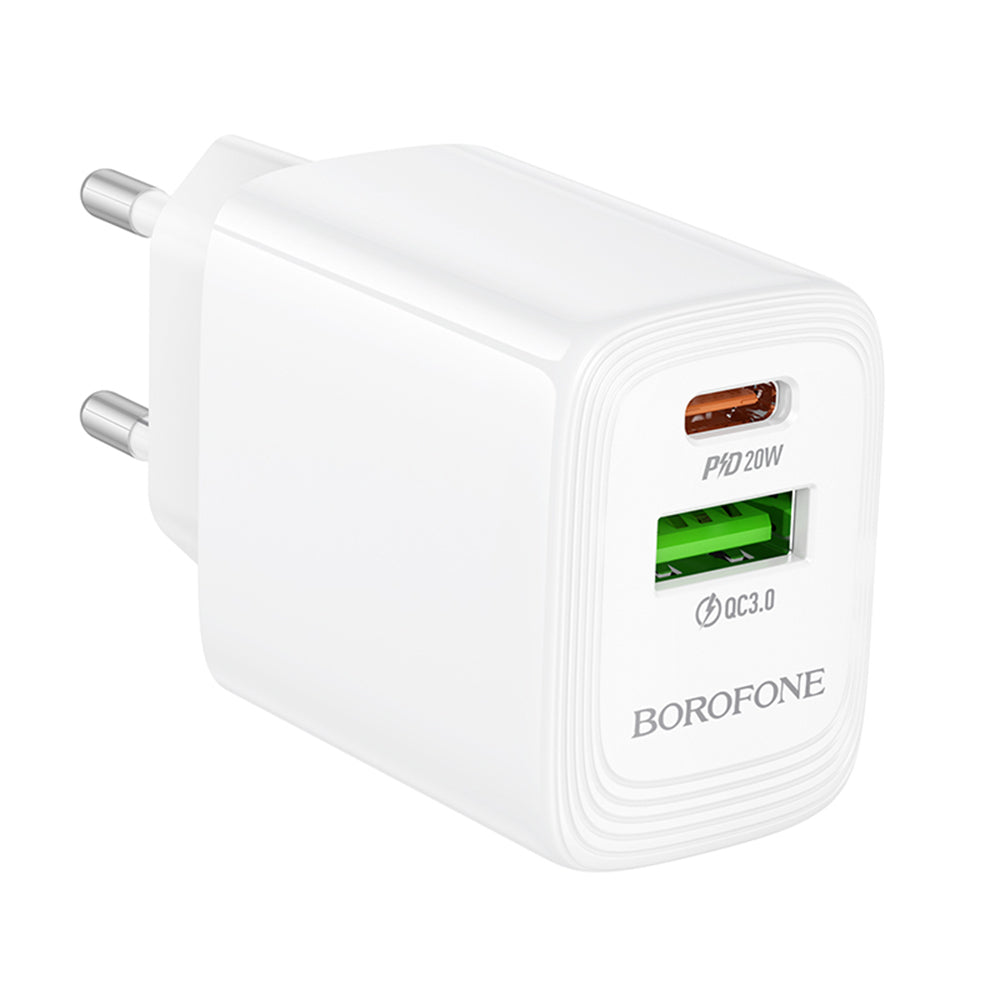 Netzladegerät Borofone BN27 Fuente, 20W, 3A, 1 x USB-A - 1 x USB-C, Weiß