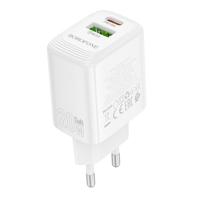 Netzladegerät Borofone BN27 Fuente, 20W, 3A, 1 x USB-A - 1 x USB-C, Weiß