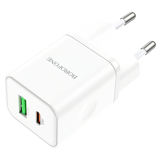 Borofone BN7 Netzwerk-Ladegerät, 20 W, 3 A, 1 x USB-A – 1 x USB-C, Weiß