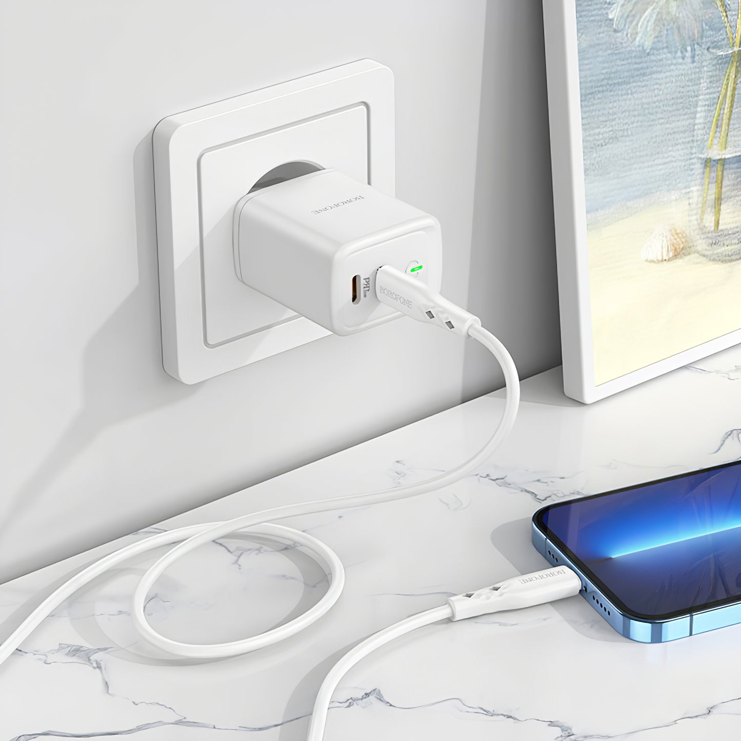 Borofone BN9 Netzwerkladegerät, 35 W, 3 A, 2 x USB-C, Weiß