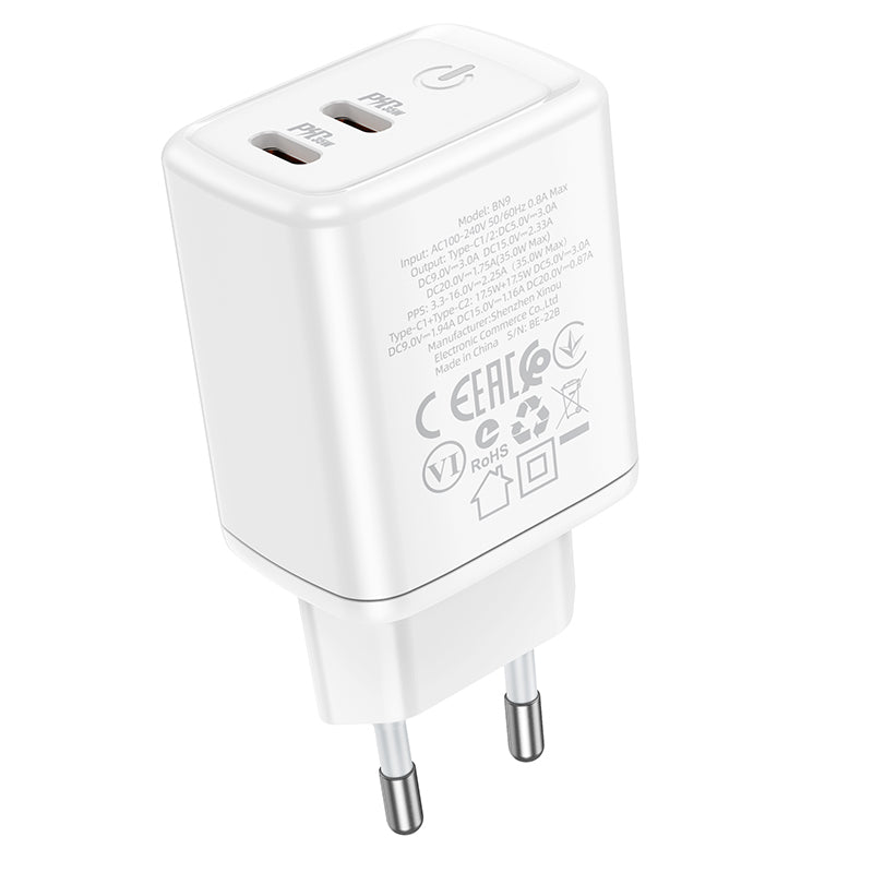 Borofone BN9 Netzwerkladegerät, 35 W, 3 A, 2 x USB-C, Weiß