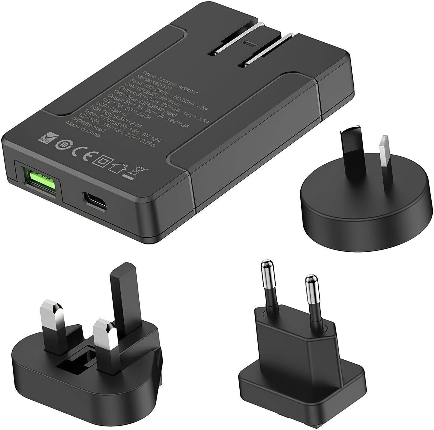 Budi Netzwerkladegerät, 65 W, 3 A, 1 x USB-A – 1 x USB-C, Schwarz