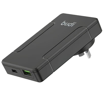 Budi Netzwerkladegerät, 65 W, 3 A, 1 x USB-A – 1 x USB-C, Schwarz