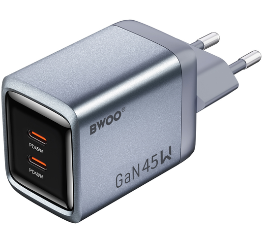 BWOO BO-CDA239 Network Charger, 45W, 3A, 2 x USB-C, Gray