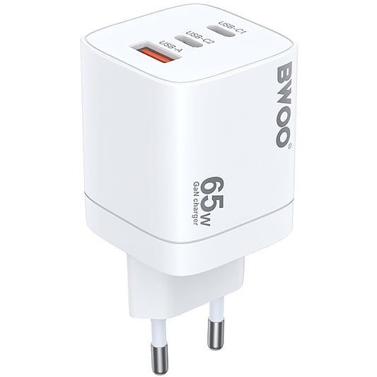 Netzwerkladegerät BWOO CDA147, 65 W, 4,5 A, 1 x USB-A – 2 x USB-C, Weiß