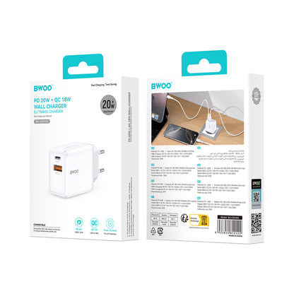 Netzladegerät BWOO CDA182, 38W, 3A, 1 x USB-A - 1 x USB-C, Weiß