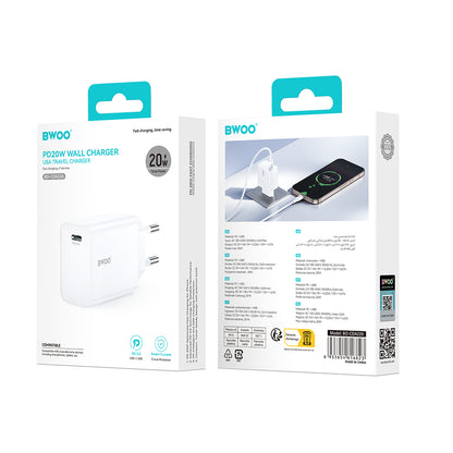 Netzladegerät BWOO CDA226, 20W, 3A, 1 x USB-C, Weiß