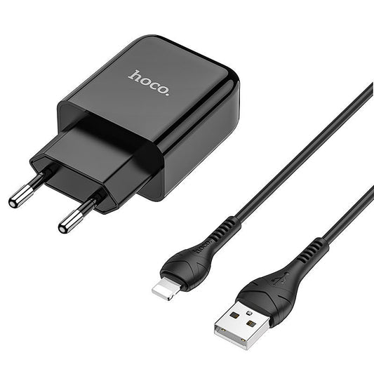Netzladegerät mit Lightning-Kabel HOCO N2, 10W, 2A, 1 x USB-A, Schwarz