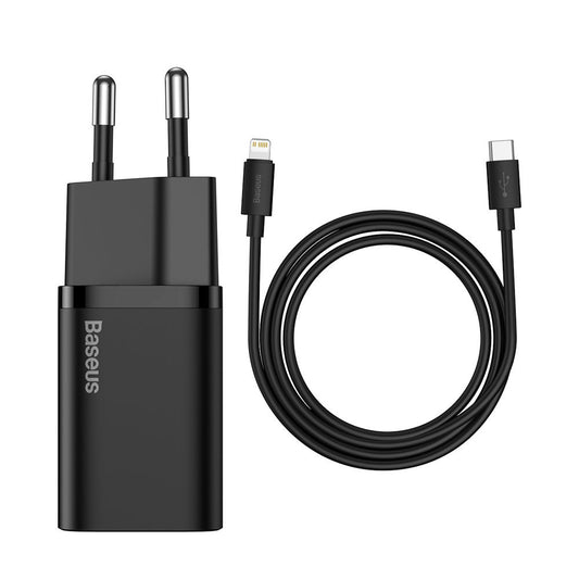 Baseus Super Si Netzwerk-Ladegerät mit Lightning-Kabel, 20W, 3A, 1 x USB-C, Schwarz TZCCCSUP-B01