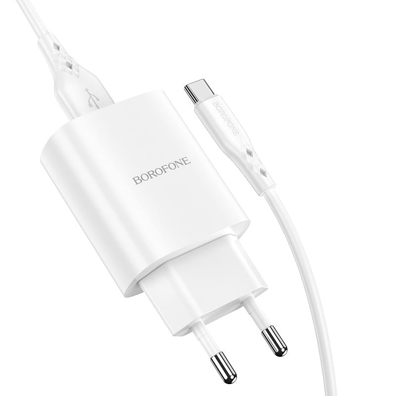 Borofone BN1 Netzwerkladegerät mit USB-C-Kabel, 10 W, 2,1 A, 1 x USB-A, Weiß