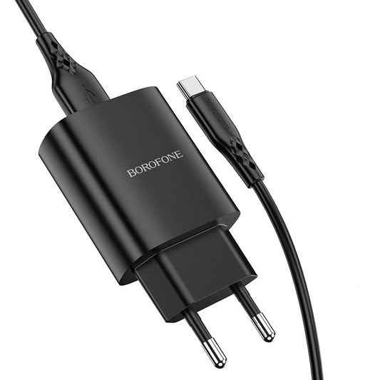 Netzwerk-Ladegerät mit USB-C Kabel Borofone BN1, 10W, 2.1A, 1 x USB-A, Schwarz