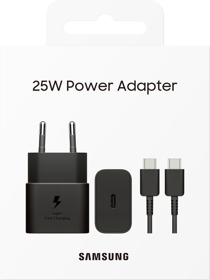 Netzwerkladegerät mit USB-C-Kabel Samsung, 25 W, 3 A, 1 x USB-C, Schwarz EP-T2510XBEGEU