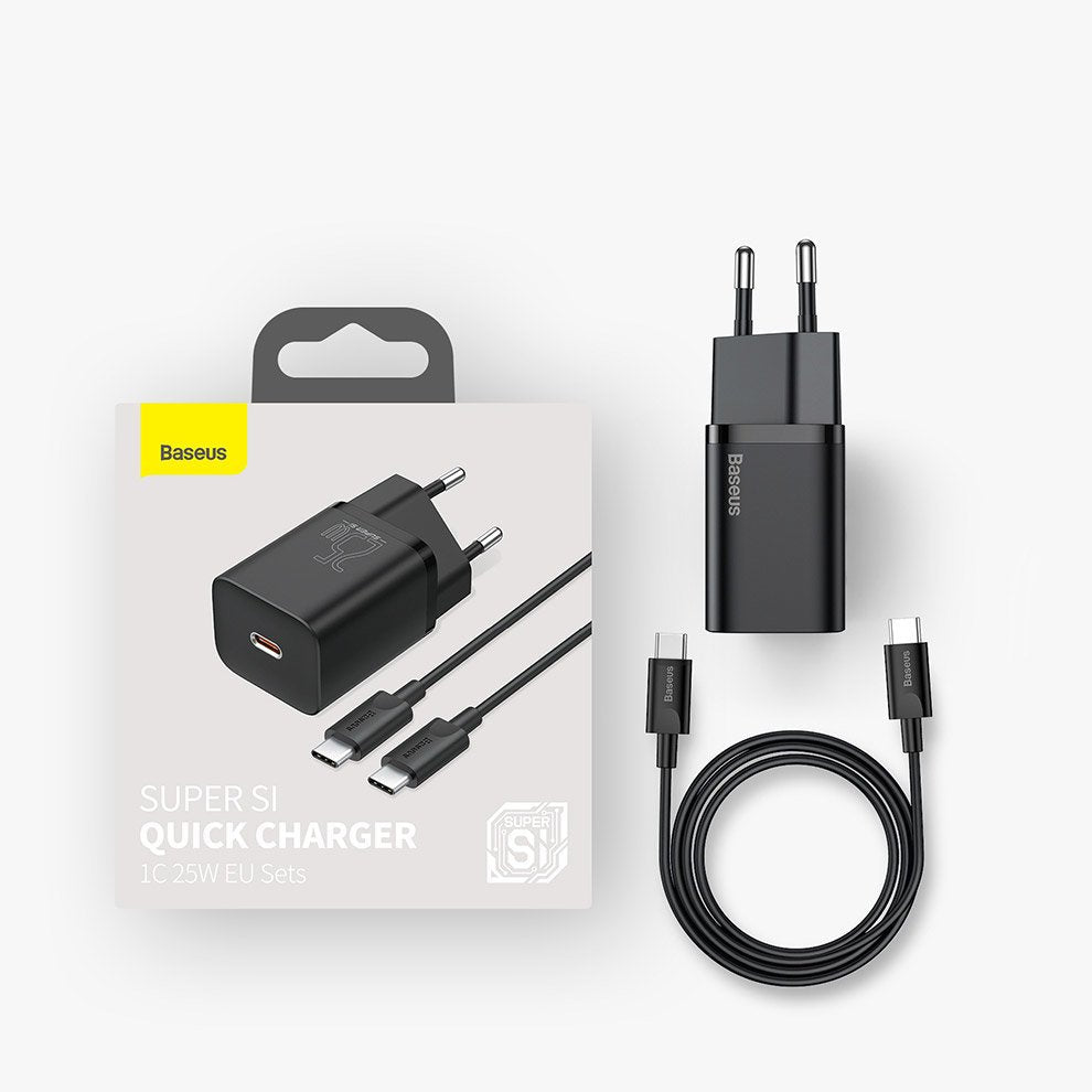 Netzwerkladegerät mit USB-C-Kabel Baseus Super Si, 25 W, 3 A, 1 x USB-C, Schwarz TZCCSUP-L01