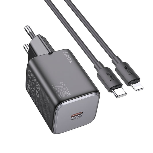 Netzwerk-Ladegerät mit Lightning-Kabel HOCO N40, 20W, 3A, 1 x USB-C, Schwarz 