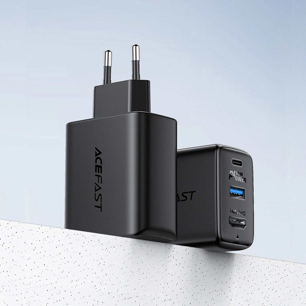 Acefast A17 Hub TV-Kabel-Netzwerk-Ladegerät, 65 W, 3 A, 1 x HDMI – 1 x USB-A – 1 x USB-C, Schwarz