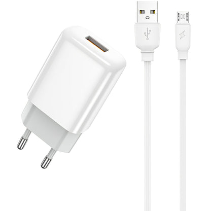 Netzwerkladegerät mit Micro-USB-Kabel Prestico F7S, 12 W, 2,4 A, 1 x USB-A, Weiß