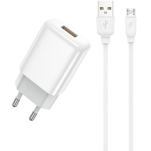 Prestico F7S Netzwerk-Ladegerät mit microUSB-Kabel, 12 W, 2,4 A, 1 x USB-A, Weiß 