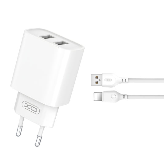 Netzwerk-Ladegerät mit Lightning-Kabel XO Design CE02C, 10.5W, 2.1A, 2 x USB-A, Weiß 