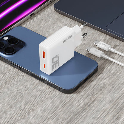 Netzwerkladegerät mit USB-C-Kabel Dudao A30EUT, 30 W, 3 A, 1 x USB-A - 1 x USB-C, Weiß