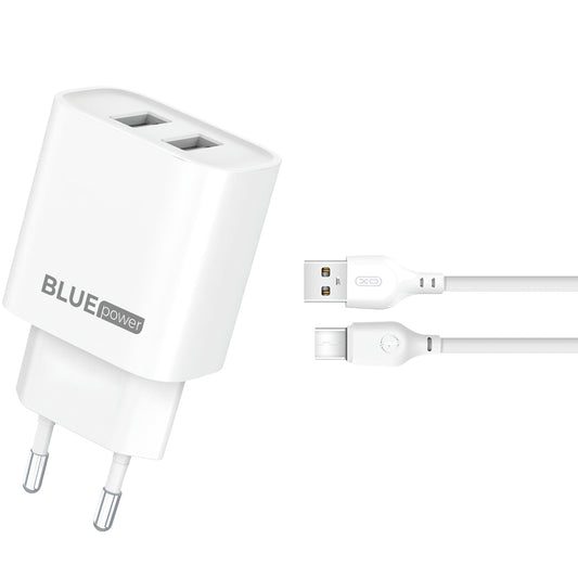 Netzwerkladegerät mit USB-C-Kabel Blue Power BPCE02C, 10,5 W, 2,1 A, 2 x USB-A, Weiß