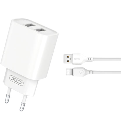 Netzwerkladegerät mit USB-C-Kabel XO Design BPCE02C, 10,5 W, 2,1 A, 2 x USB-A, Weiß