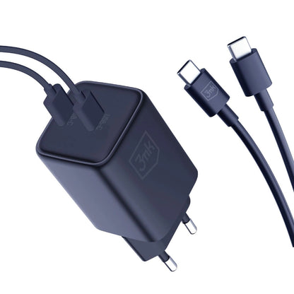 Netzwerkladegerät mit USB-C-Kabel 3MK HyperCharger, 45 W, 3 A, 2 x USB-C, Schwarz