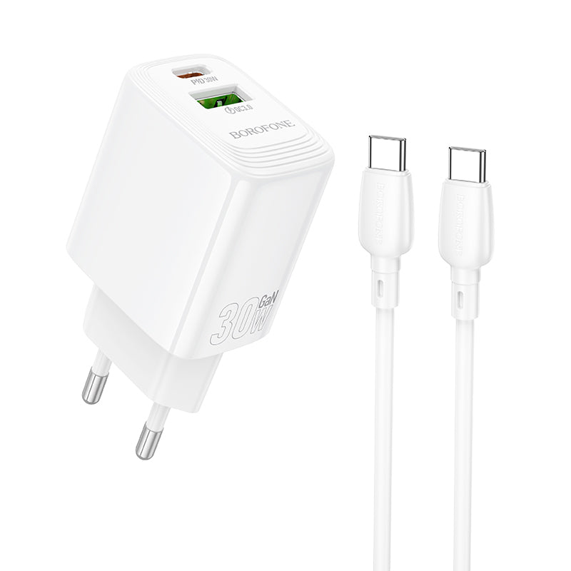 Netzladegerät mit USB-C Kabel Borofone BN29 Fuente, 30W, 3A, 1 x USB-A - 1 x USB-C, Weiß