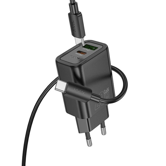 Netzladegerät mit Lightning-Kabel HOCO N61, 20W, 3A, 1 x USB-A - 1 x USB-C, Schwarz