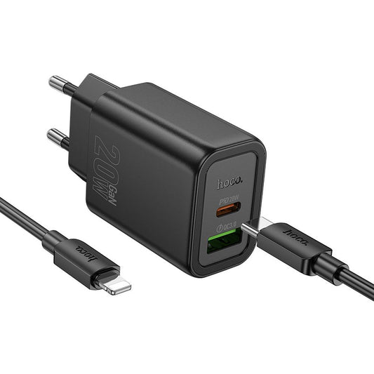 Netzladegerät mit USB-C Kabel HOCO N61, 20W, 3A, 1 x USB-A - 1 x USB-C, Schwarz