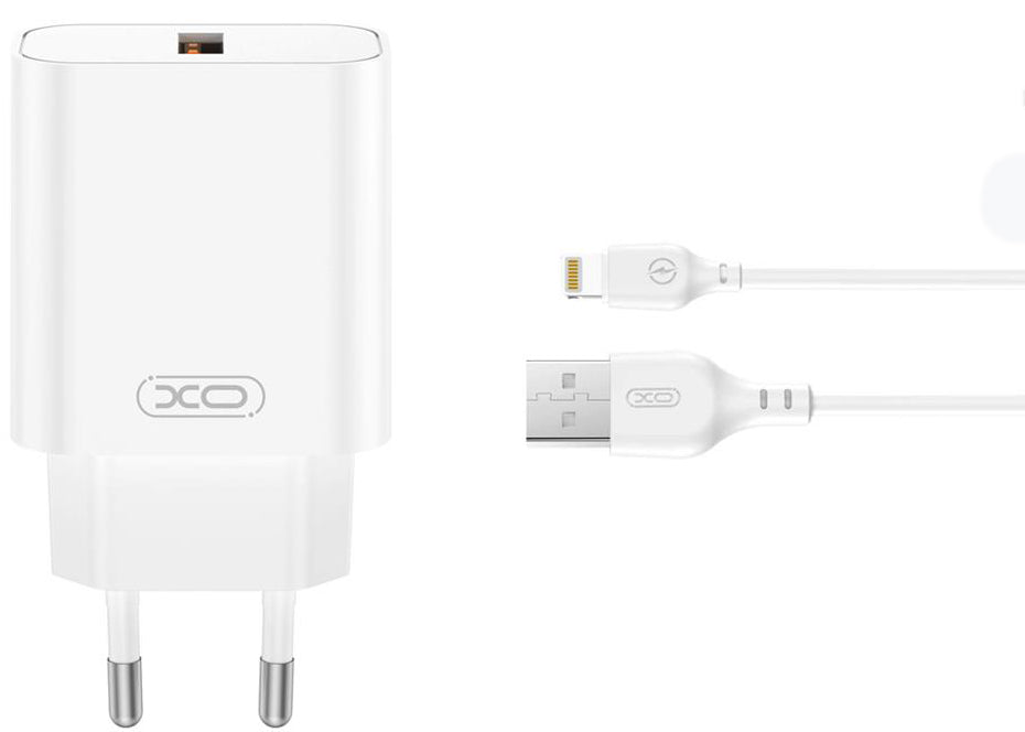 Netzladegerät mit Lightning-Kabel XO Design CE33, 18W, 3A, 1 x USB-A, Weiß