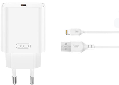 Netzladegerät mit Lightning-Kabel XO Design CE33, 18W, 3A, 1 x USB-A, Weiß