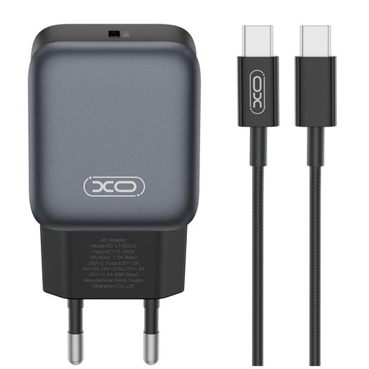 Netzladegerät mit USB-C Kabel XO Design L155, 30W, 3A, 1 x USB-C, Schwarz