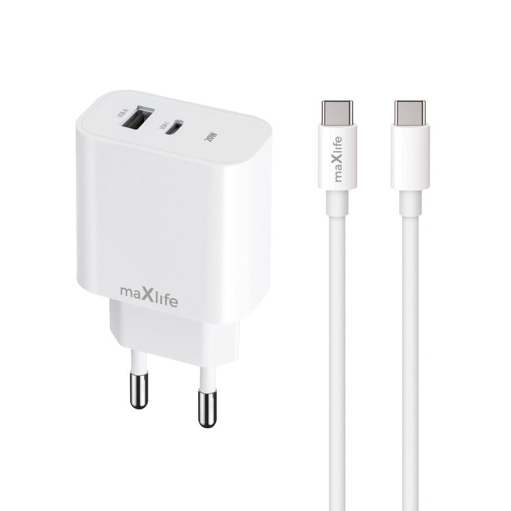 Netzladegerät mit USB-C Kabel MaXlife MXTC-06-20AC, 20W, 3A, 1 x USB-A - 1 x USB-C, Weiß