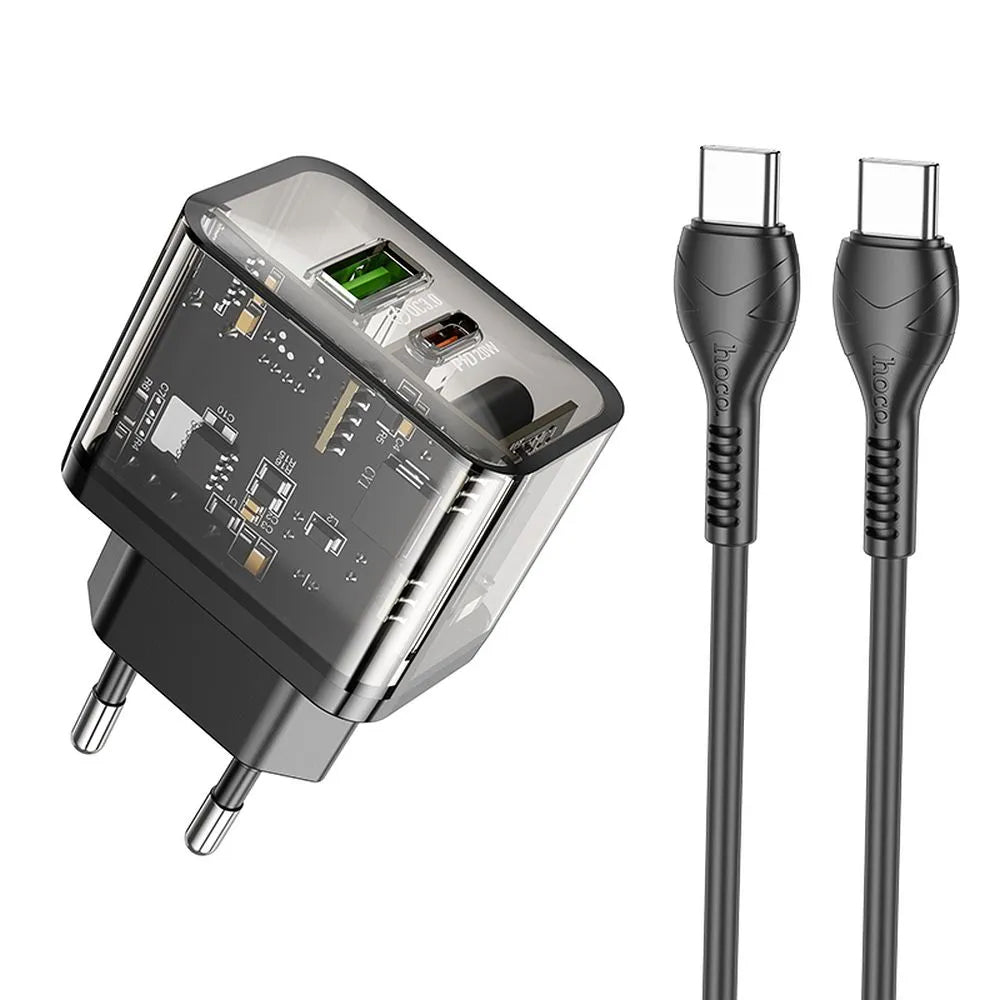 Netzladegerät mit USB-C Kabel HOCO N34, 20W, 3A, 1 x USB-A - 1 x USB-C, Transparent