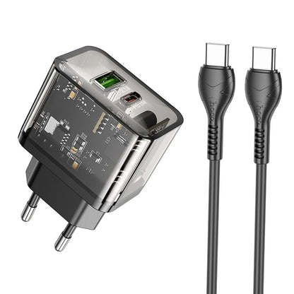Netzladegerät mit USB-C Kabel HOCO N34, 20W, 3A, 1 x USB-A - 1 x USB-C, Transparent
