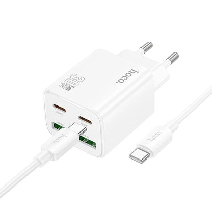 Netzladegerät mit USB-C Kabel HOCO N56, 30W, 3A, 2 x USB-A - 2 x USB-C, Weiß