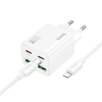 Netzladegerät mit Lightning-Kabel HOCO N55, 20W, 3A, 2 x USB-A - 2 x USB-C, Weiß