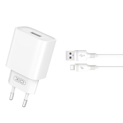 Netzladegerät mit USB-C Kabel XO Design CE02D, 18W, 3A, 1 x USB-A, Weiß